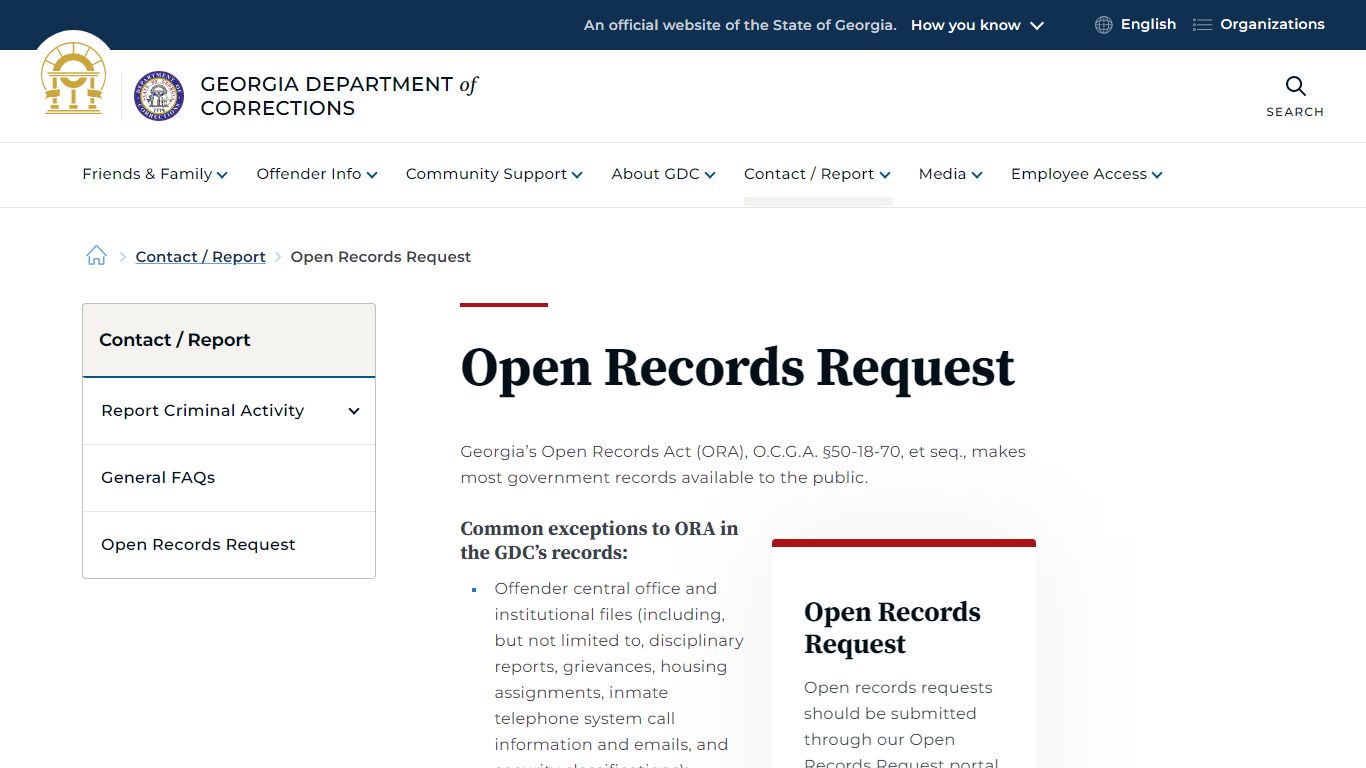 Open Records Request | Georgia Department of Corrections